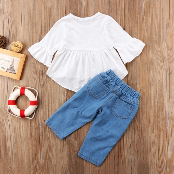 Girls Top Ripped Denim Pants Jeans Outfit - Picture 7 of 7